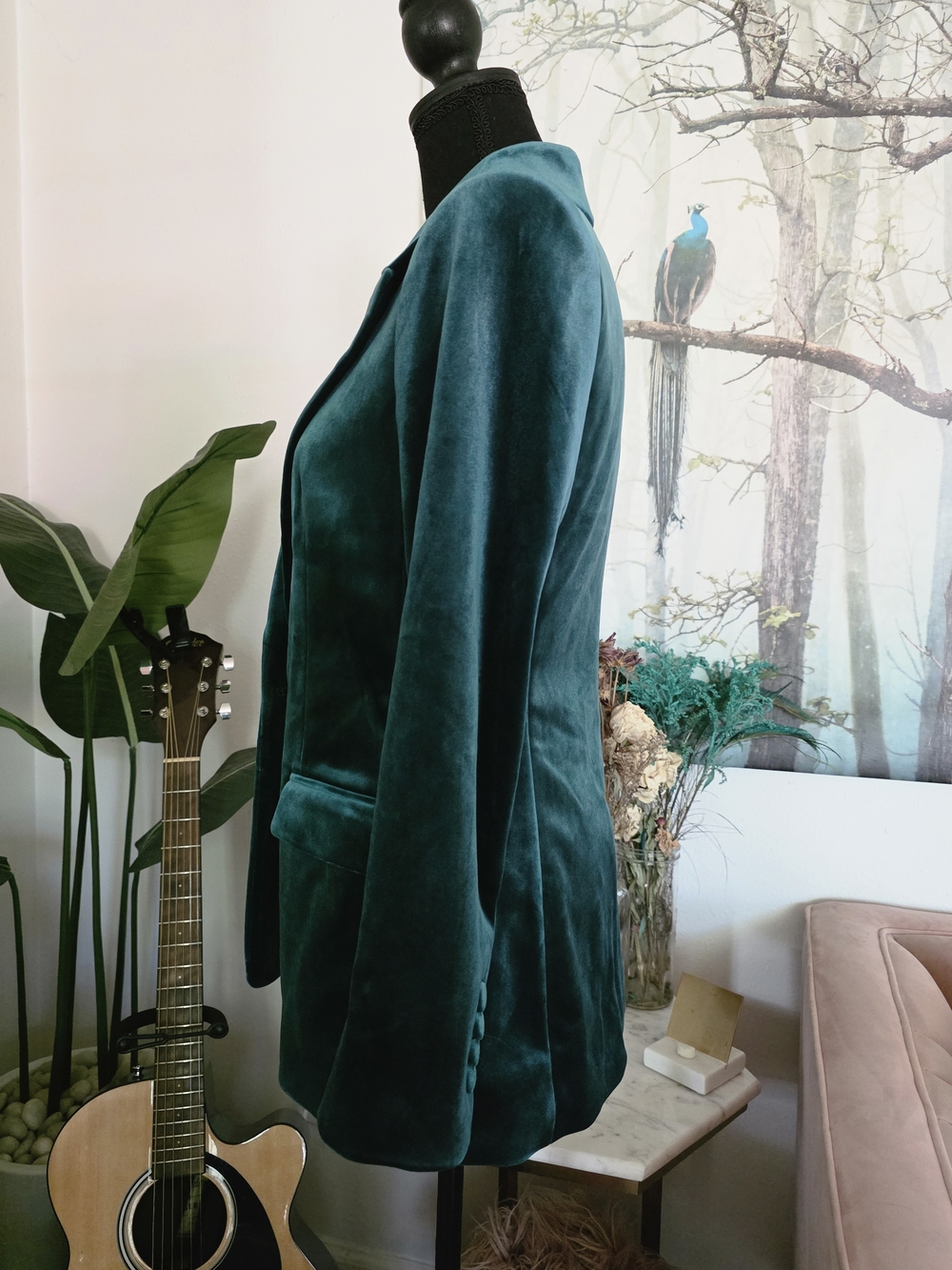Express Velvet Tailored Blazer Jacket - Teal Green - Picture 2 of 5